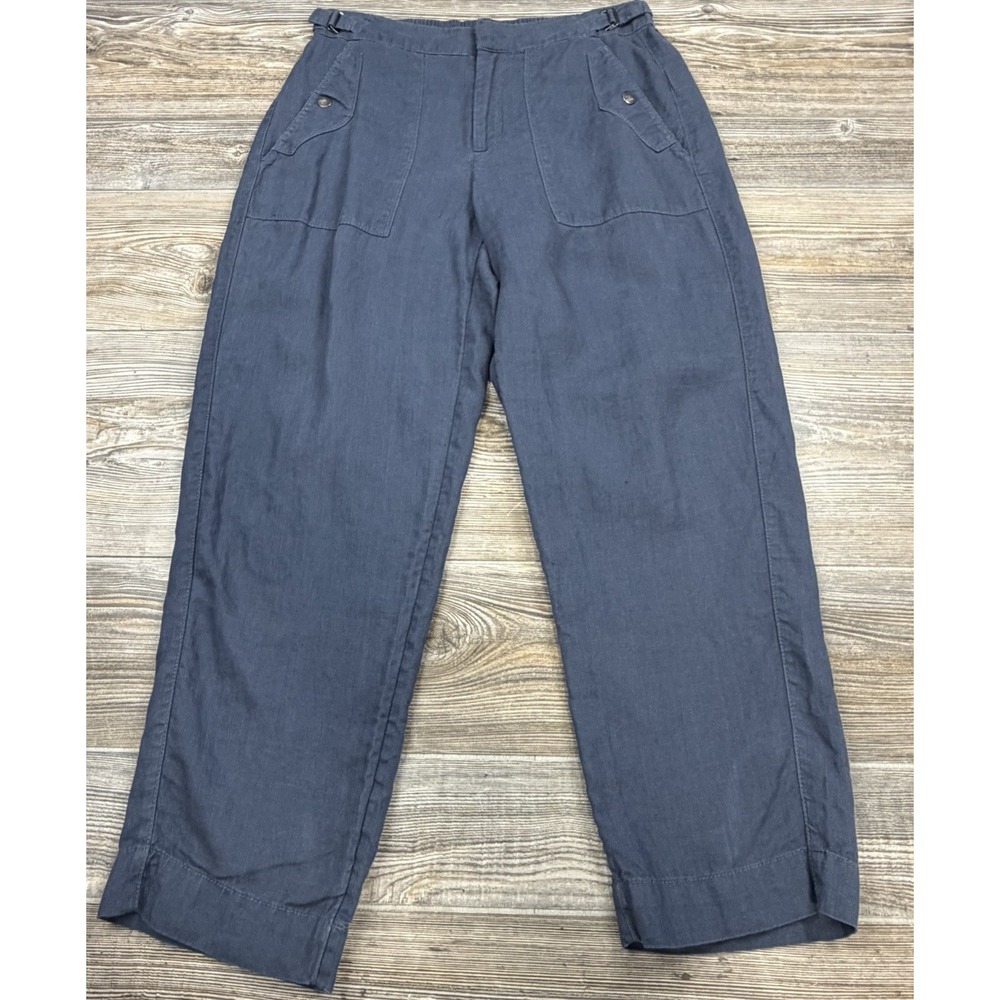 Athleta Voyager Linen Ankle Pants Granite Blue Size 6 Coastal Beach Minimalist‎